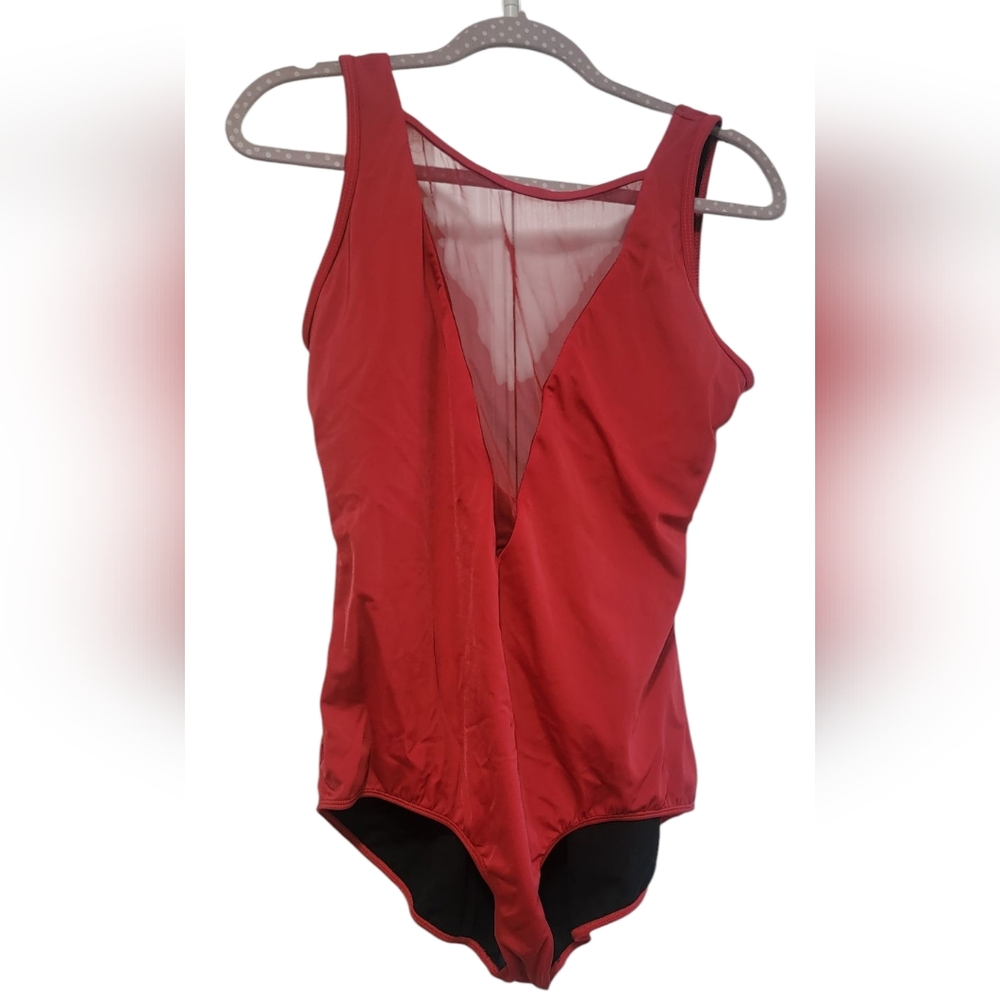 JUSTFAB RED ONE PIECE MESH SWIMSUIT